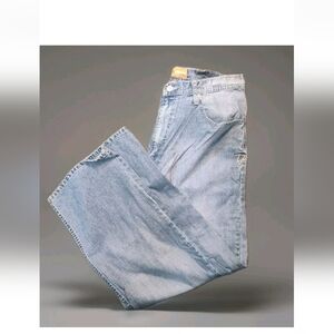 DNM Attitude Mens Jeans Size 36x32 Hip Hop Baggy Wide Leg Embroidered Stitching